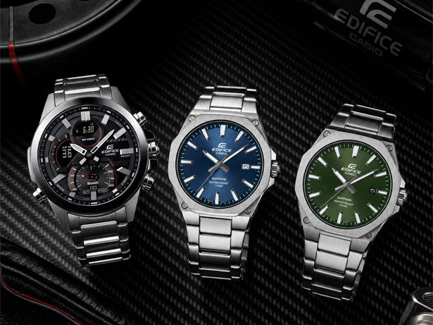 Three Casio Edifice watches together