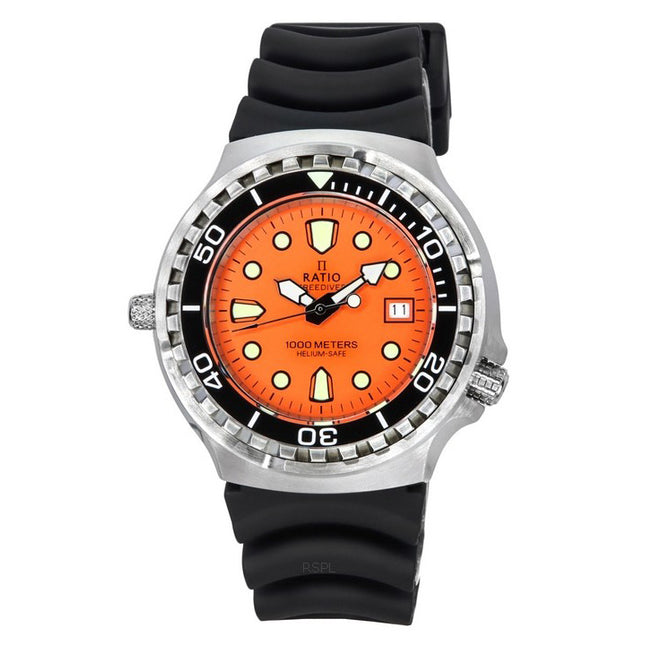Ratio FreeDiver Helium Safe Sapphire Quartz Orange Dial 1038EF102V-ORG Men's 1000M Watch