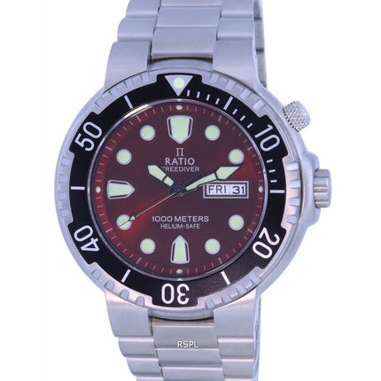 Ratio FreeDiver Red Dial Stainless Steel Quartz 1050HA93-02V-RED 1000M Men's Watch