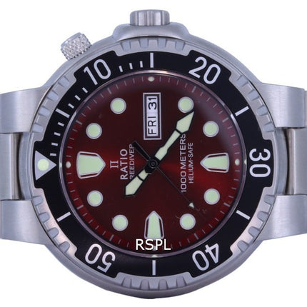 Ratio FreeDiver Red Dial Stainless Steel Quartz 1050HA93-02V-RED 1000M Men's Watch
