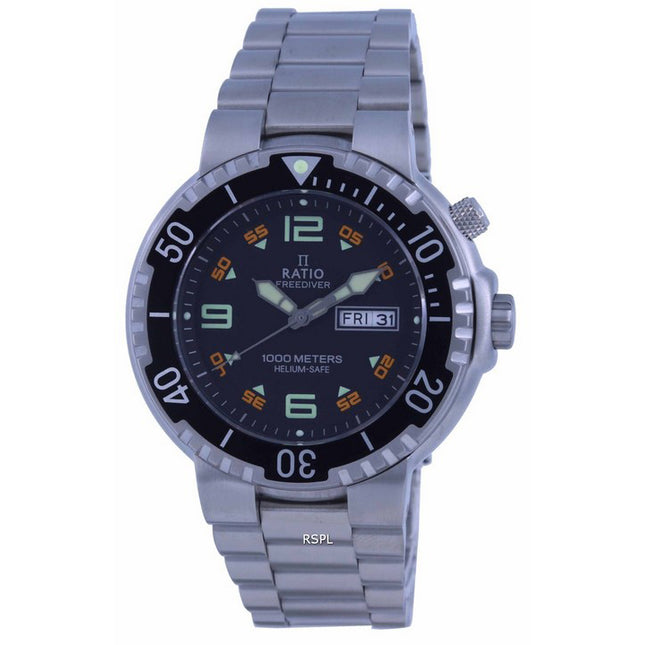Ratio FreeDiver Black Dial Stainless Steel Quartz 1050HA93-19V-BLK 1000M Men's Watch