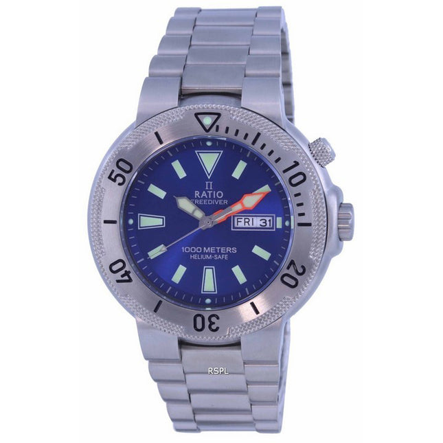 Ratio FreeDiver Blue Dial Stainless Steel Quartz 1050MD93-12V-BLU 1000M Men's Watch