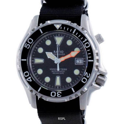 Ratio Free Diver Helium Safe Nylon Automatic Diver's 1066KE20-33VA-BLK-var-NATO4 1000M Men's Watch