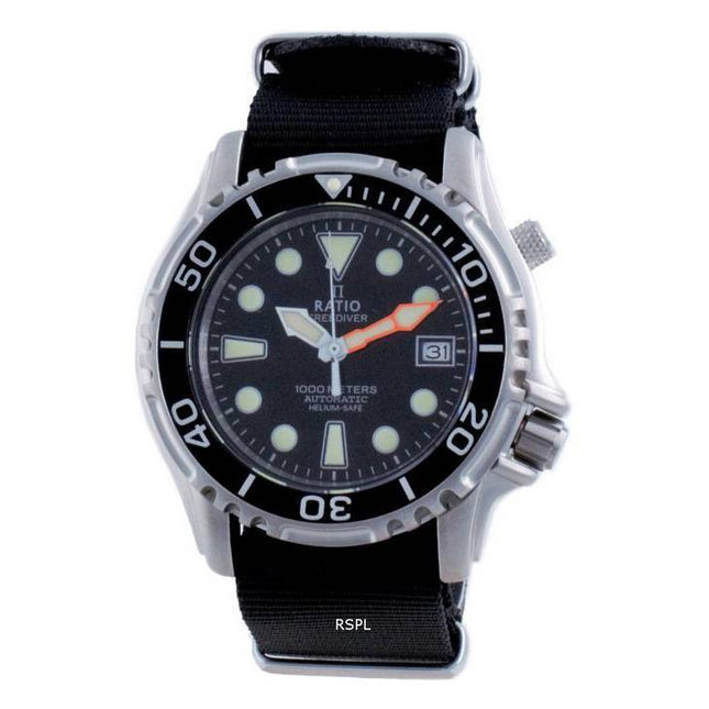 Ratio Free Diver Helium Safe Nylon Automatic Diver's 1066KE20-33VA-BLK-var-NATO4 1000M Men's Watch