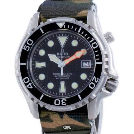 Ratio Free Diver Helium Safe Nylon Automatic Diver's 1066KE20-33VA-BLK-var-NATO5 1000M Men's Watch