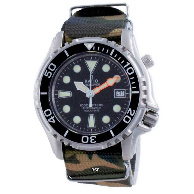 Ratio Free Diver Helium Safe Nylon Automatic Diver's 1066KE20-33VA-BLK-var-NATO5 1000M Men's Watch