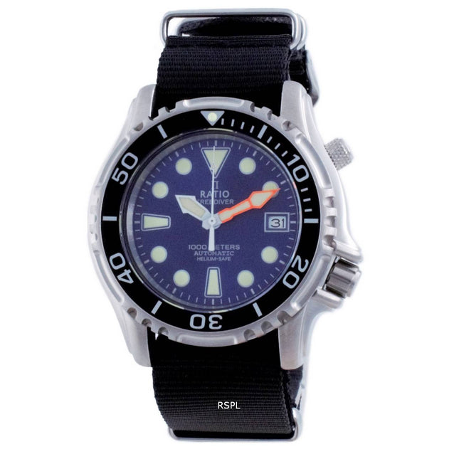 Ratio Free Diver Helium Safe Nylon Automatic Diver's 1066KE20-33VA-BLU-var-NATO4 1000M Men's Watch
