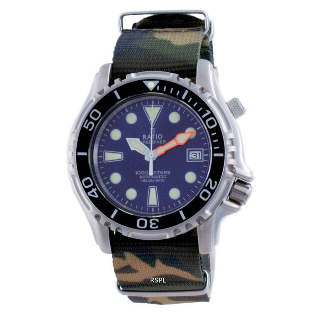 Ratio Free Diver Helium Safe Nylon Automatic Diver's 1066KE20-33VA-BLU-var-NATO5 1000M Men's Watch