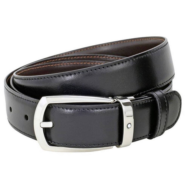 Montblanc 112960 Men's Reversible Black/Brown Leather Horseshoe Belt