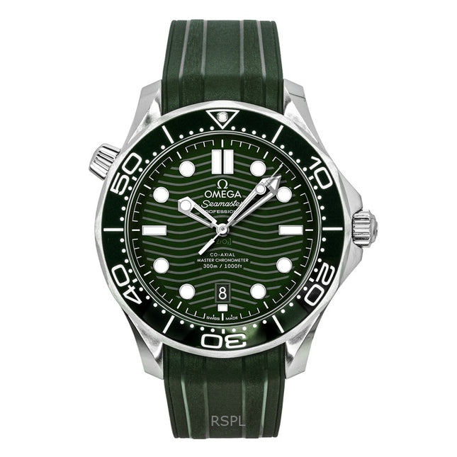Omega Seamaster Rubber Strap Green Dial Automatic Diver's 210.32.42.20.10.001 300M Men's Watch