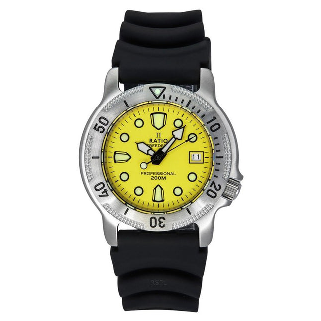 Ratio FreeDiver Professional Sapphire Yellow Dial Quartz 22AD202-YLW 200M Men's Watch