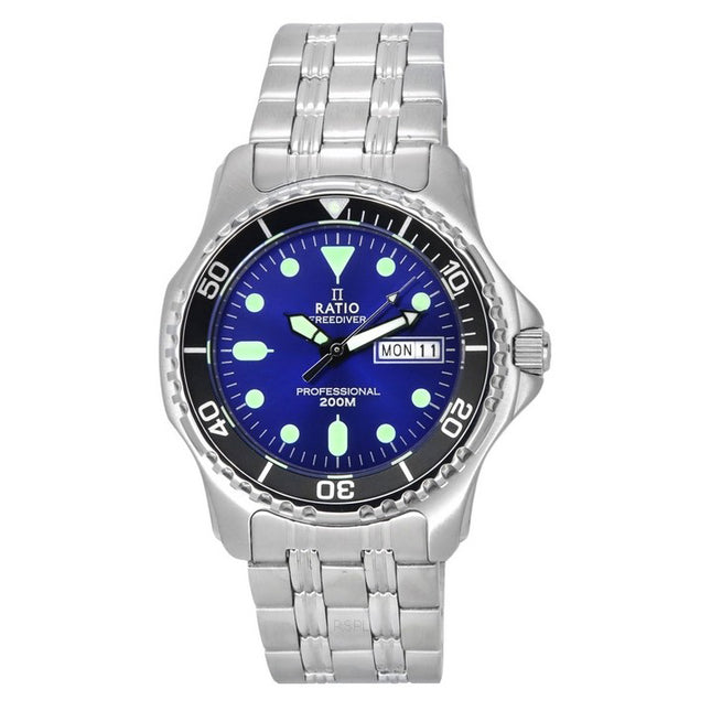 Ratio FreeDiver Professional Sapphire Sunray Blue Dial Quartz 36JL140-BLU 200M Men's Watch