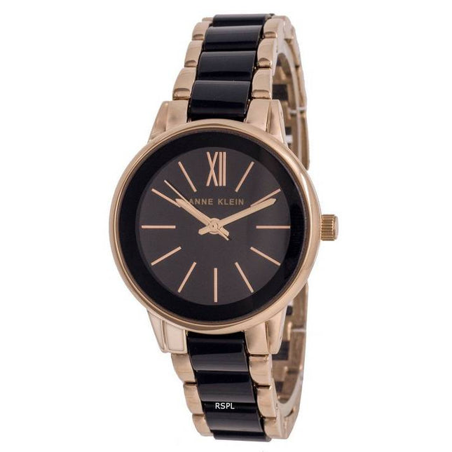 Anne Klein Two Tone Stainless Steel Black Dial Quartz 3878BKRG Womens Watch