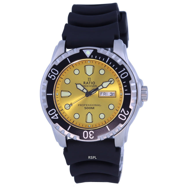 Ratio FreeDiver Yellow Dial PU Strap Quartz 48HA90-02-YLW 500M Men's Watch