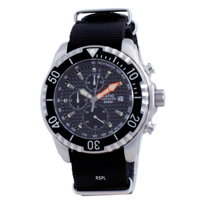 Ratio Free Diver Chronograph Nylon Quartz Diver's 48HA90-17-CHR-BLK-var-NATO4 200M Men's Watch