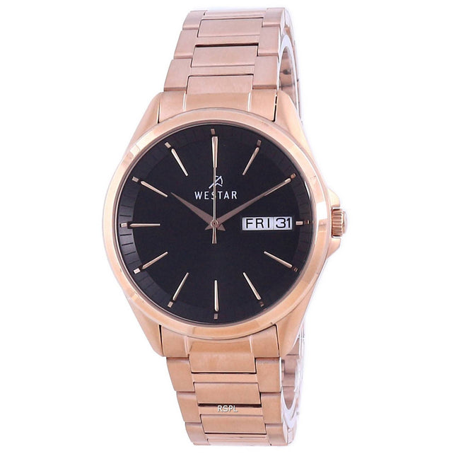 Westar Black Dial Rose Gold Tone Stainless Steel Quartz 50212 PPN 603 Men's Watch