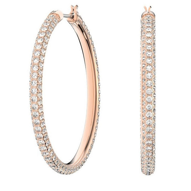 Swarovski Stone Hoop Rose Gold Tone Plated Earrings With White Crystal 5383938 For Women