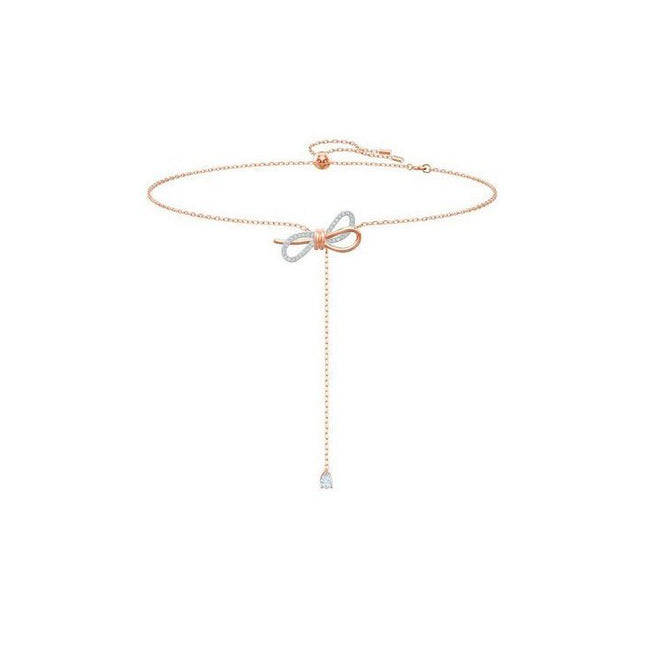 Swarovski Lifelong Bow Rose Gold Tone Y Shaped Necklace With Clear Crystal 5447082 For Women