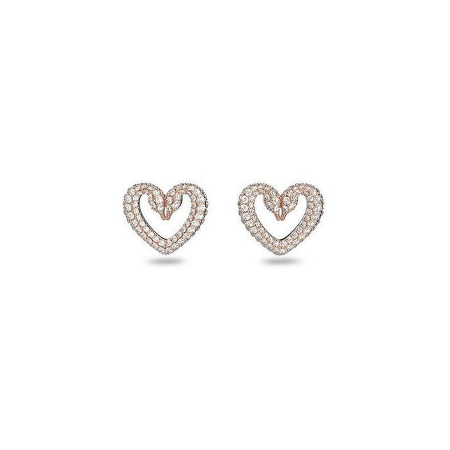 Swarovski Una Rose Gold Tone Swan Neck Heart Stud Earrings 5628659 For Women