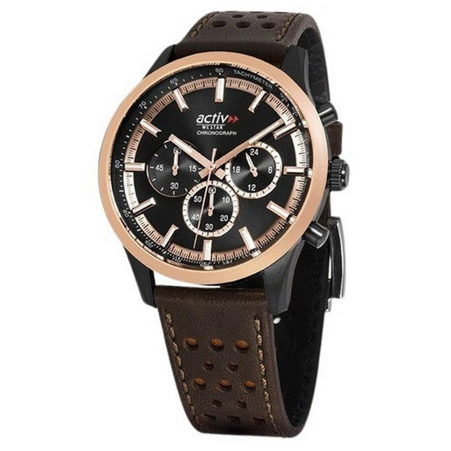 Westar Activ Chronograph Leather Strap Black Dial Quartz 90265BPN603 100M Men's Watch