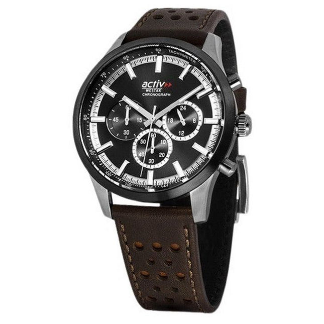 Westar Activ Chronograph Leather Strap Black Dial Quartz 90265SBN123 Men's Watch