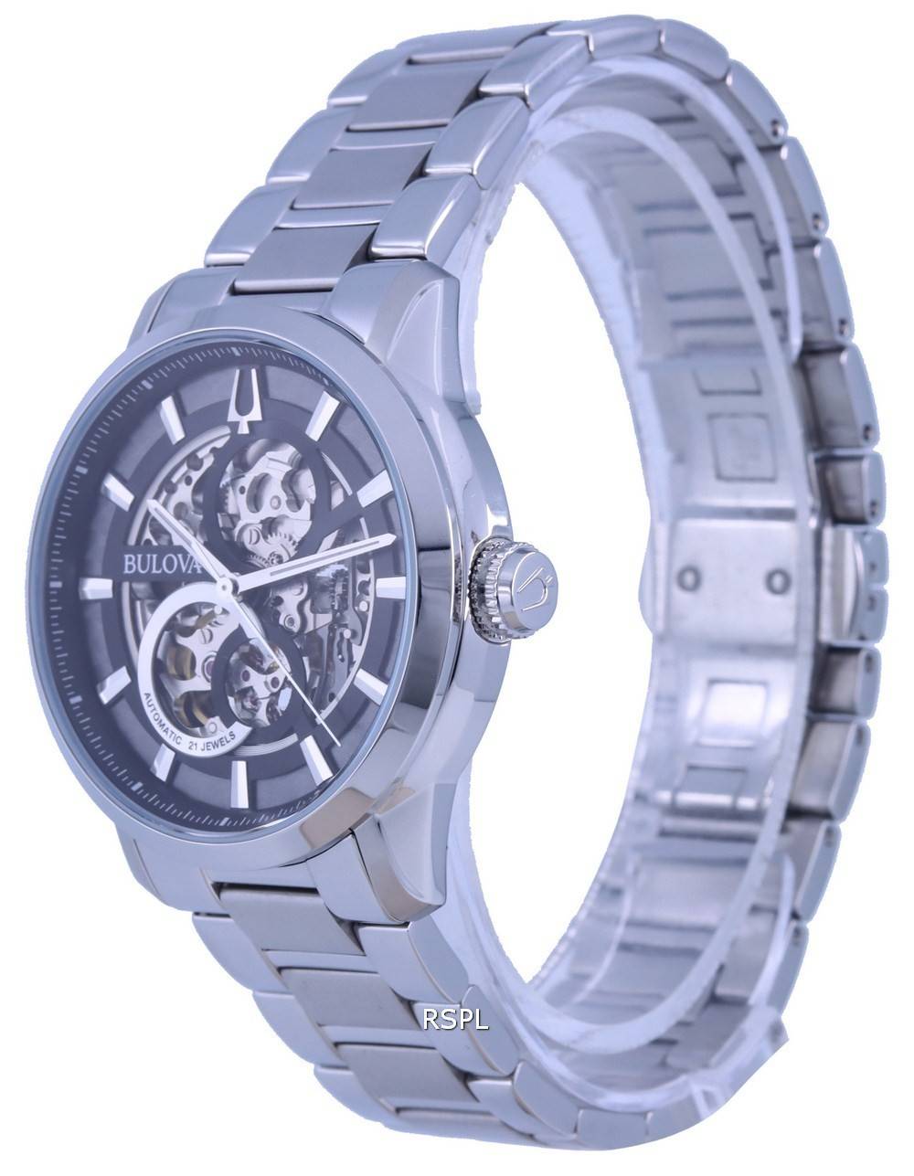 Bulova Classic Skeleton Black Dial Stainless Steel Automatic 96A208 Me