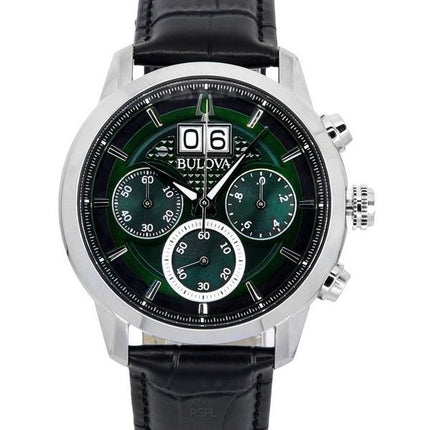 Bulova Sutton Classic Chronograph Leather Strap Green Dial Quartz 96B310 Men's Watch