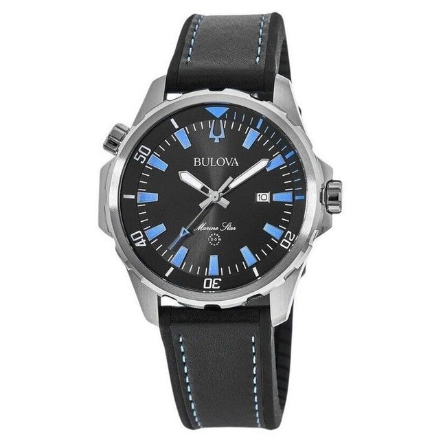 Bulova Marine Star Silicon Strap Black Dial Quartz 96B337 100M Mens Watch