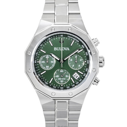 Bulova Octagon Prestige Chronograph Stainless Steel Green Dial Quartz 96B409 100M Men's Watch