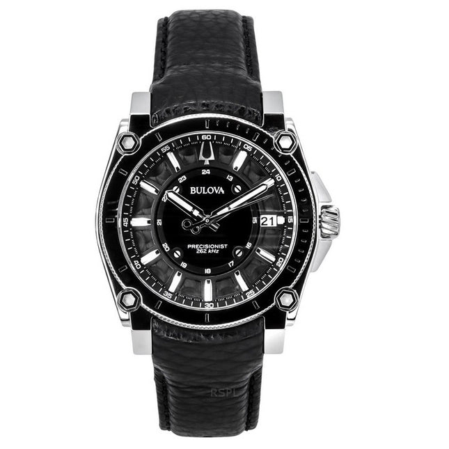 Bulova Icon Precisionist Leather Strap Grey Dial Quartz 96B416 100M Men's Watch