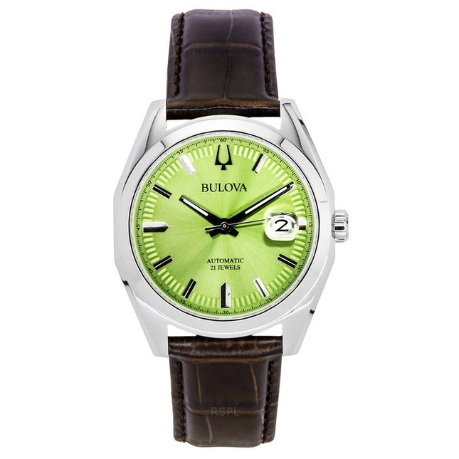 Bulova Surveyor Leather Strap Green Dial Automatic 96B427 Men's Watch