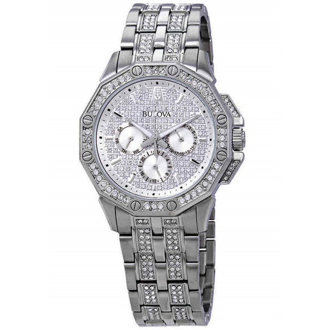 Bulova Octava Crystal Accents Silver Multifunction Dial Quartz 96C134 Men's Watch
