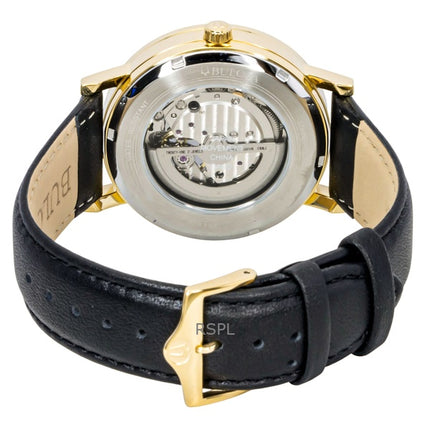 Bulova American Clipper Leather Strap Open Heart Black Dial Automatic 97A154 Men's Watch