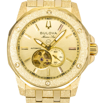 Bulova Marc Anthony Marine Star Gold Tone Stainless Steel Open Heart Champagne Dial Automatic 97A200 Men's Watch