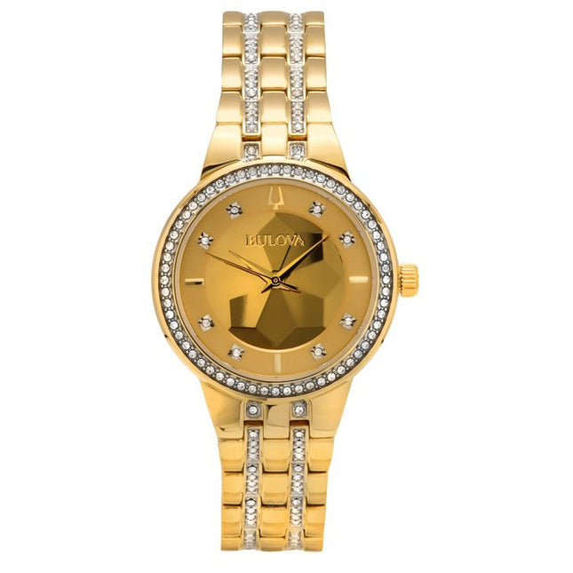 Bulova Classic Crystal Phantom Gold Tone Stainless Steel Champagne Dial Quartz 97L176 Women's Watch