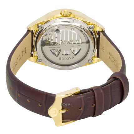 Bulova Sutton Leather Strap Open Heart Mother Of Pearl Dial Automatic 97L179 Women's Watch
