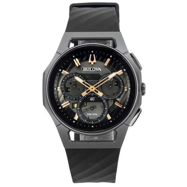 Bulova Curv Chronograph Rubber Strap Grey Dial Quartz 98A162 Men's Watch