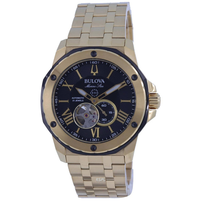 Bulova Marine Star Open Heart Black Dial Automatic Divers 98A273 200M Men's Watch