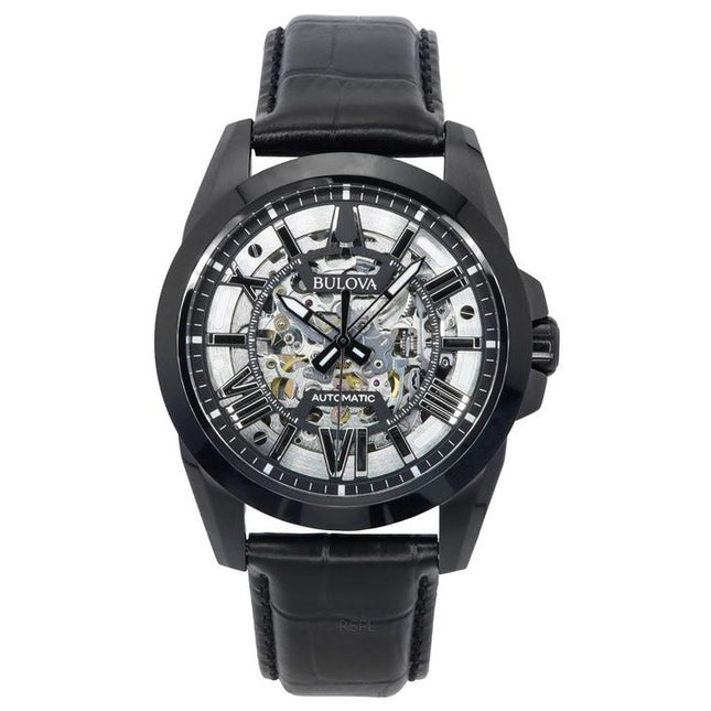 Bulova Classic Sutton Leather Strap Silver Skeleton Dial Automatic 98A304 100M Men's Watch