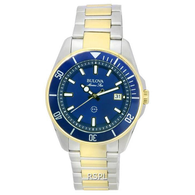 Bulova Marine Star Two Tone Bracelet Blue Dial Quartz 98B334 100M Men's Watch