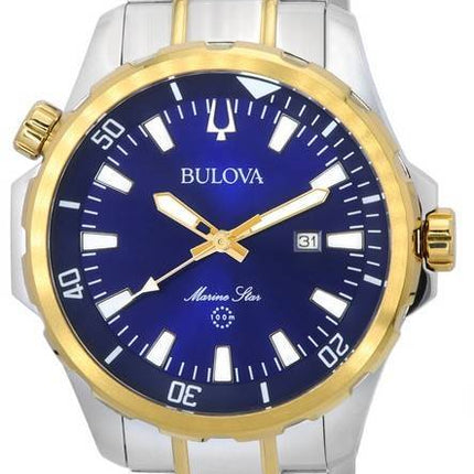 Bulova Marine Star Two Tone Bracelet Blue Dial Quartz 98B384 100M Men's Watch