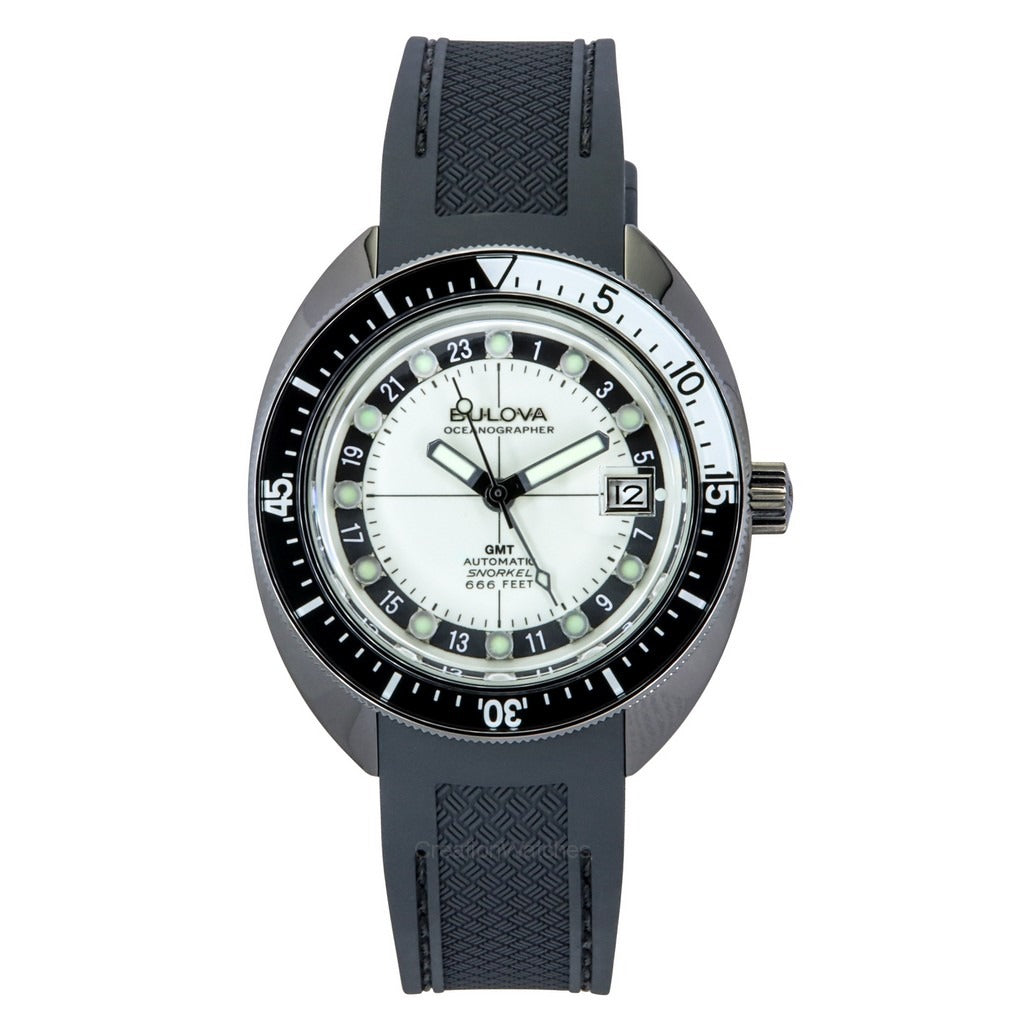 Bulova Oceanographer GMT PU Strap Full Lume White Dial Automatic Devil