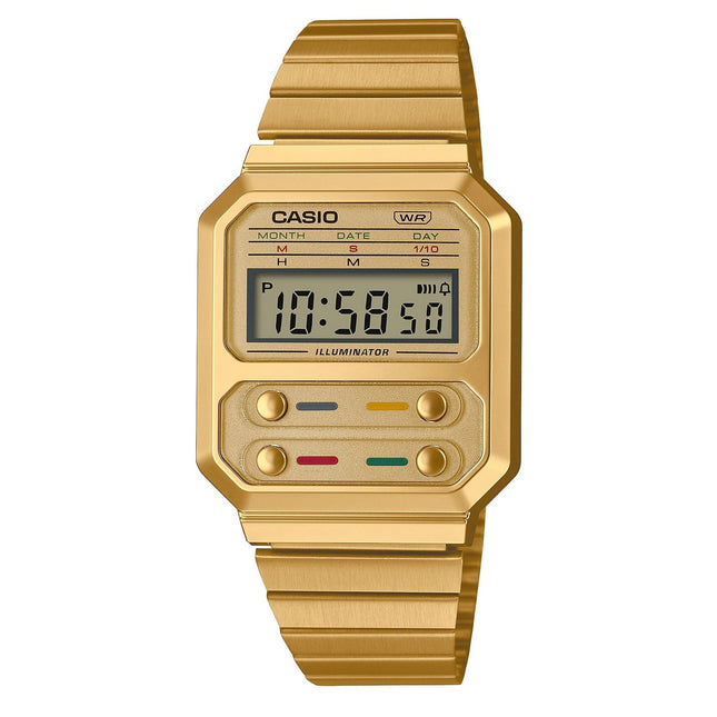 Casio Youth Vintage Stainless Steel Digital A100WEG-9A A100WEG-9 Womens Watch