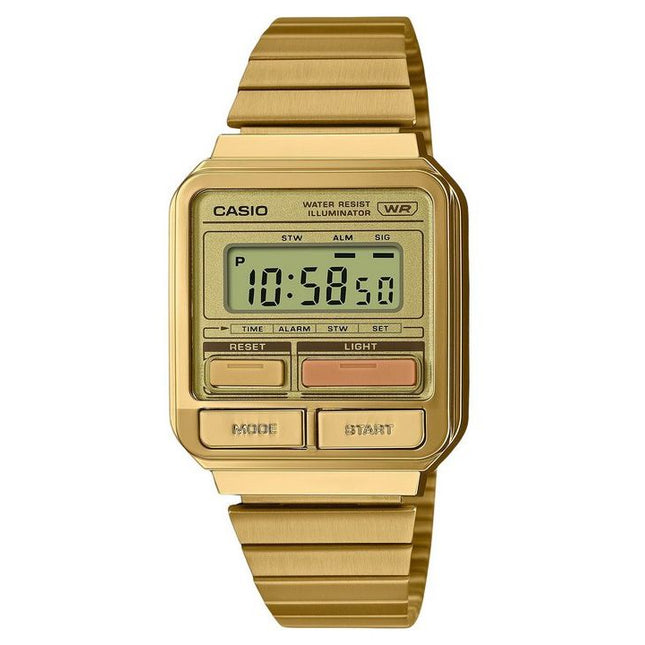 Casio Vintage Digital Gold Ion Plated Stainless Steel Quartz A120WEG-9A Unisex Watch