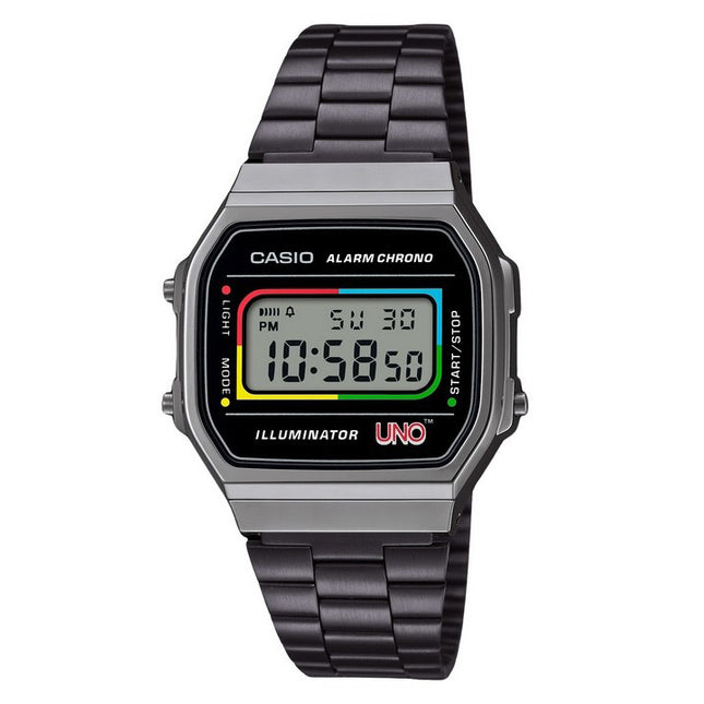 Casio Vintage Digital UNO Collaboration Model Stainless Steel Bracelet Quartz A168WEUC-1A Unisex Watch