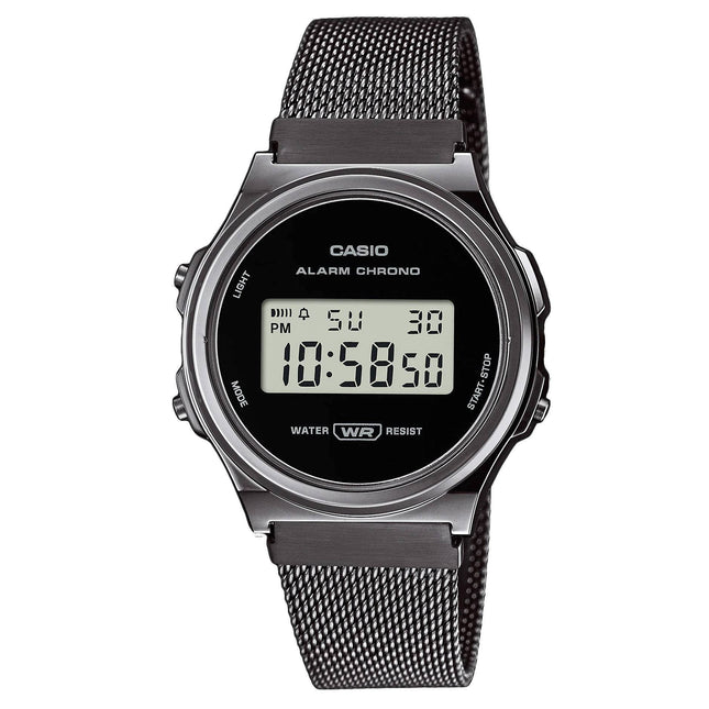 Casio Vintage Digital Stainless Steel Mesh Black Dial Quartz A171WEMB-1A A171WEMB-1 Womens Watch