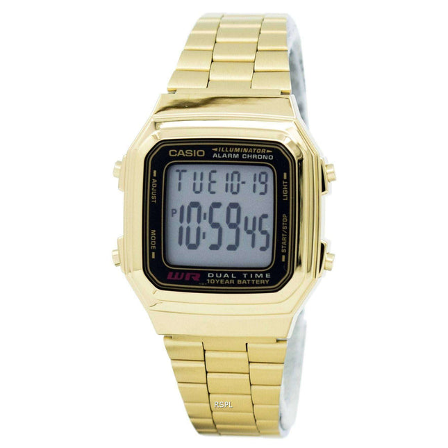 Casio Digital Stainless Steel Alarm Chrono Dual Time A178WGA-1ADF A178WGA-1A Mens Watch