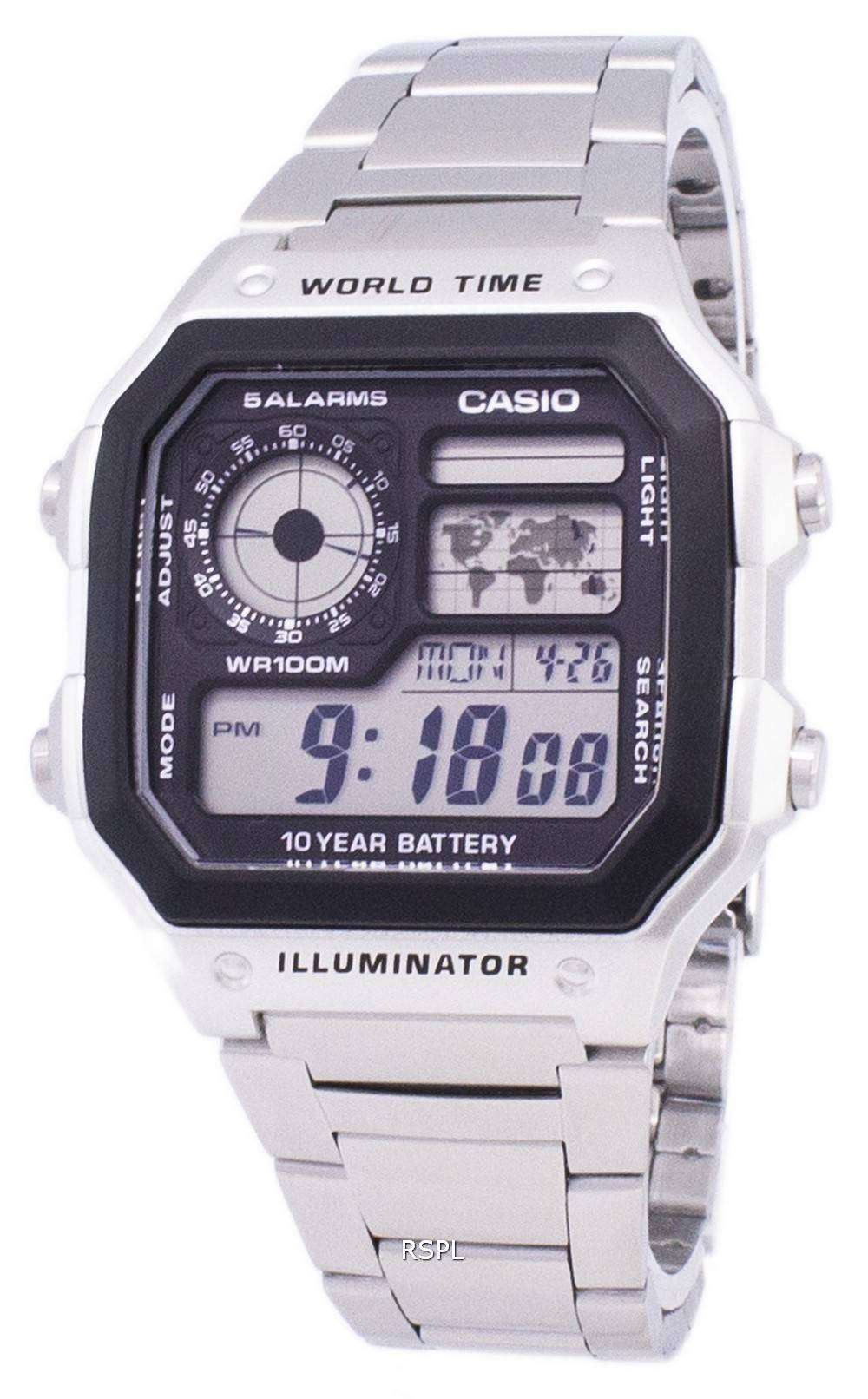 Casio Digital World Time WR100M AE 1200WHD 1AVDF AE 1200WHD 1AV Men s