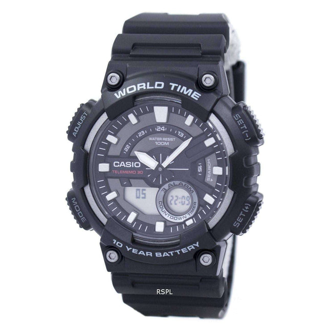 Casio Telememo 30 World Time Alarm Analog Digital AEQ-110W-1AV Men's Watch
