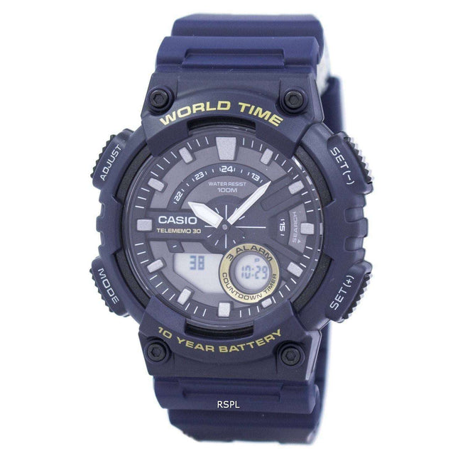 Casio Telememo 30 World Time Alarm Analog Digital AEQ-110W-2AV Men's Watch